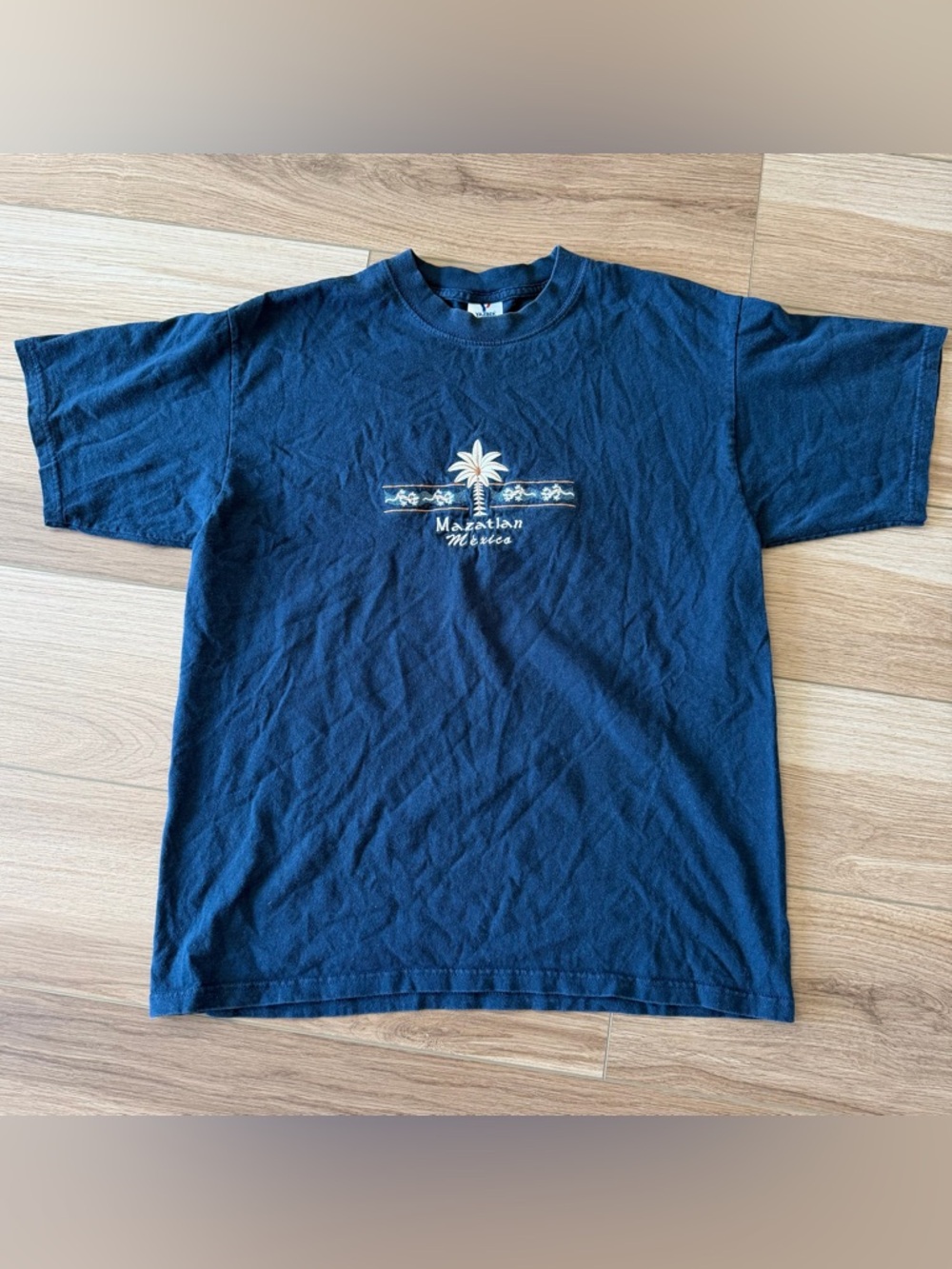 Mazatlan Mexico Vintage Embroidered Navy T Shirt